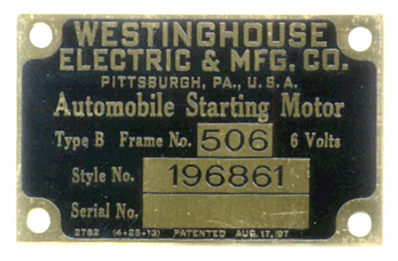 Westinghouse Starter Plate