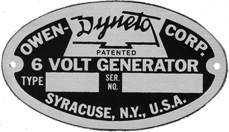 Owen-Dyneto Generator Plate