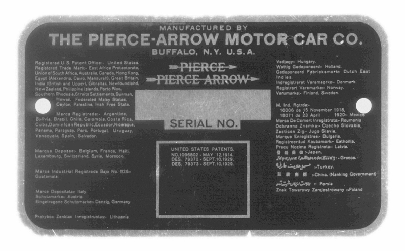 Pierce-Arrow Plate