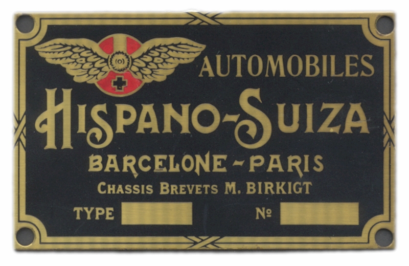 Hispano-Suiza Paris Plate — Brass