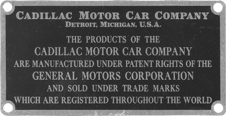 Cadillac Patent Plate